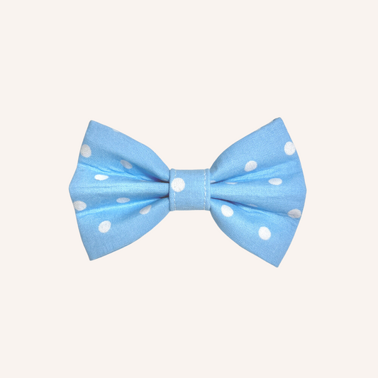 Spring blue polka dots dog bow tie