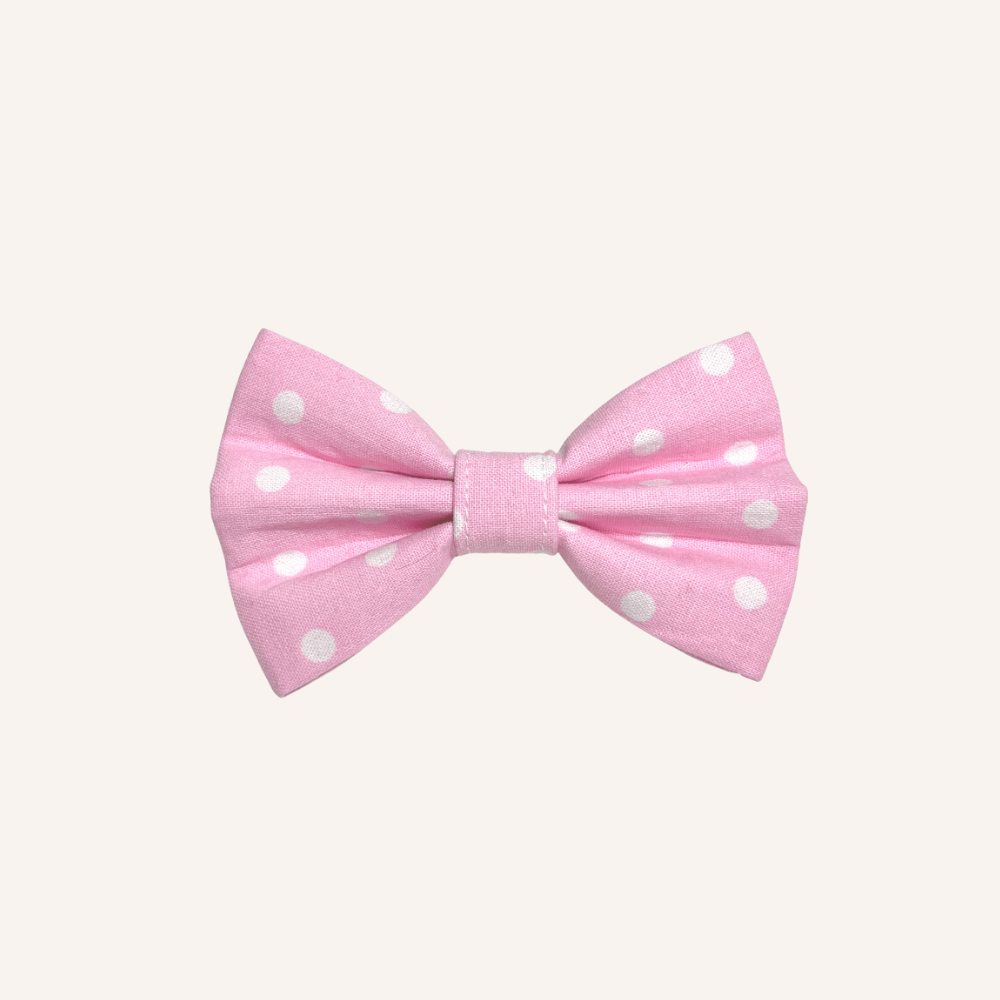 Spring pink polka dots dog bow tie